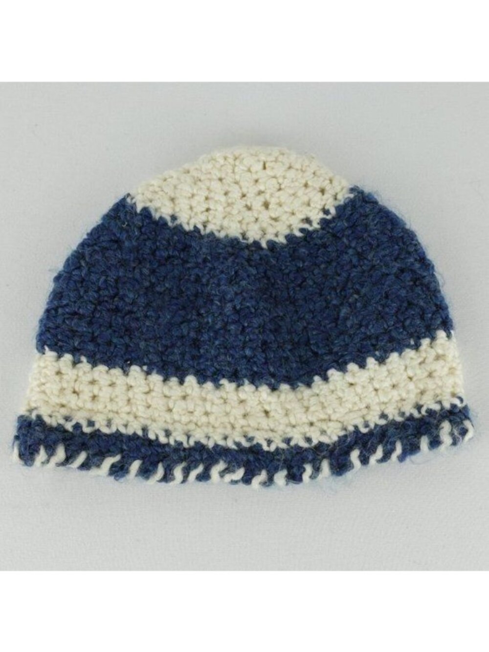 Handmade Adult Unisex Blue White Boucle Crochet Winter Beanie Hat